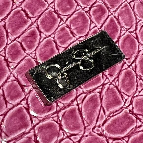 Jessica Simpson Pink Belt Faux Reptile Leather Stretch Cinch Elastic Size Medium - Picture 4 of 8